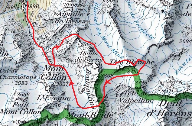 itinéraire variante col du mont Brulé