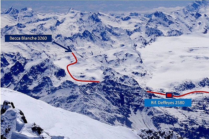 Itinéraire vu du sommet du Mont-Blanc