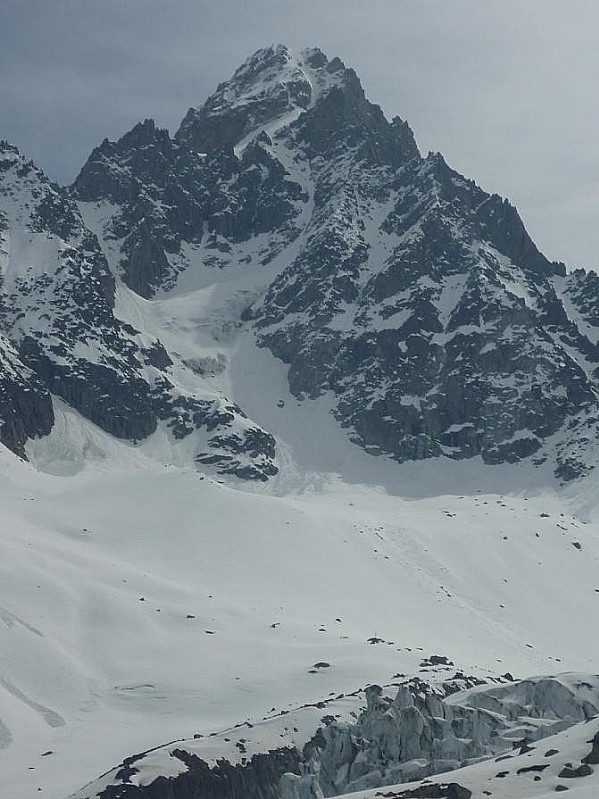 Face ouest du Chardonnet, telle que les milliers de skieurs des Grand Montets peuvent la voir en sortant du glacier (photo du 08/06/2013)