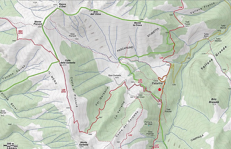 Carte du secteur Pianard / Garbella