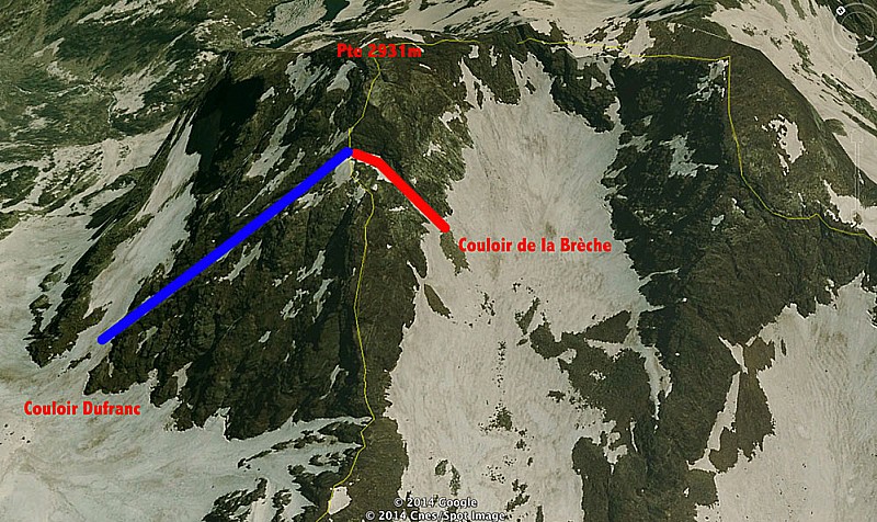 Image satellite du couloir de la Brèche et du couloir Dufranc