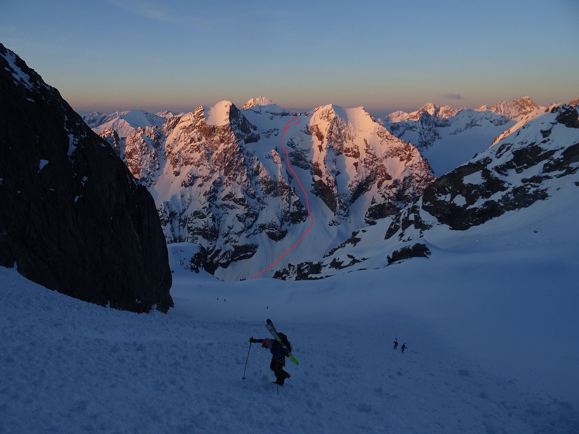 Itinéraire de descente vu depuis le Coolidge